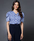Chiffon Blue Vneck Top